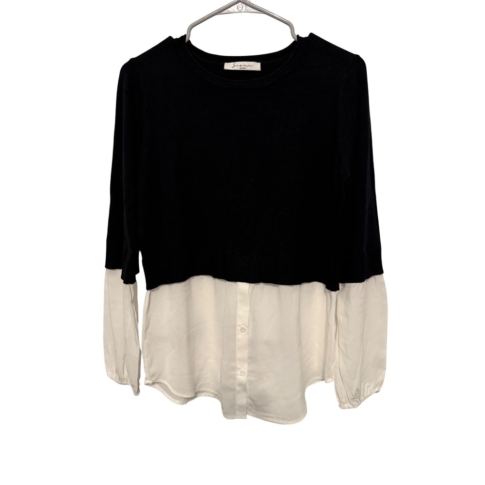 Siani Milano Women's Black White Mixed Media Layered‎ Sweater Shirt Top Size M